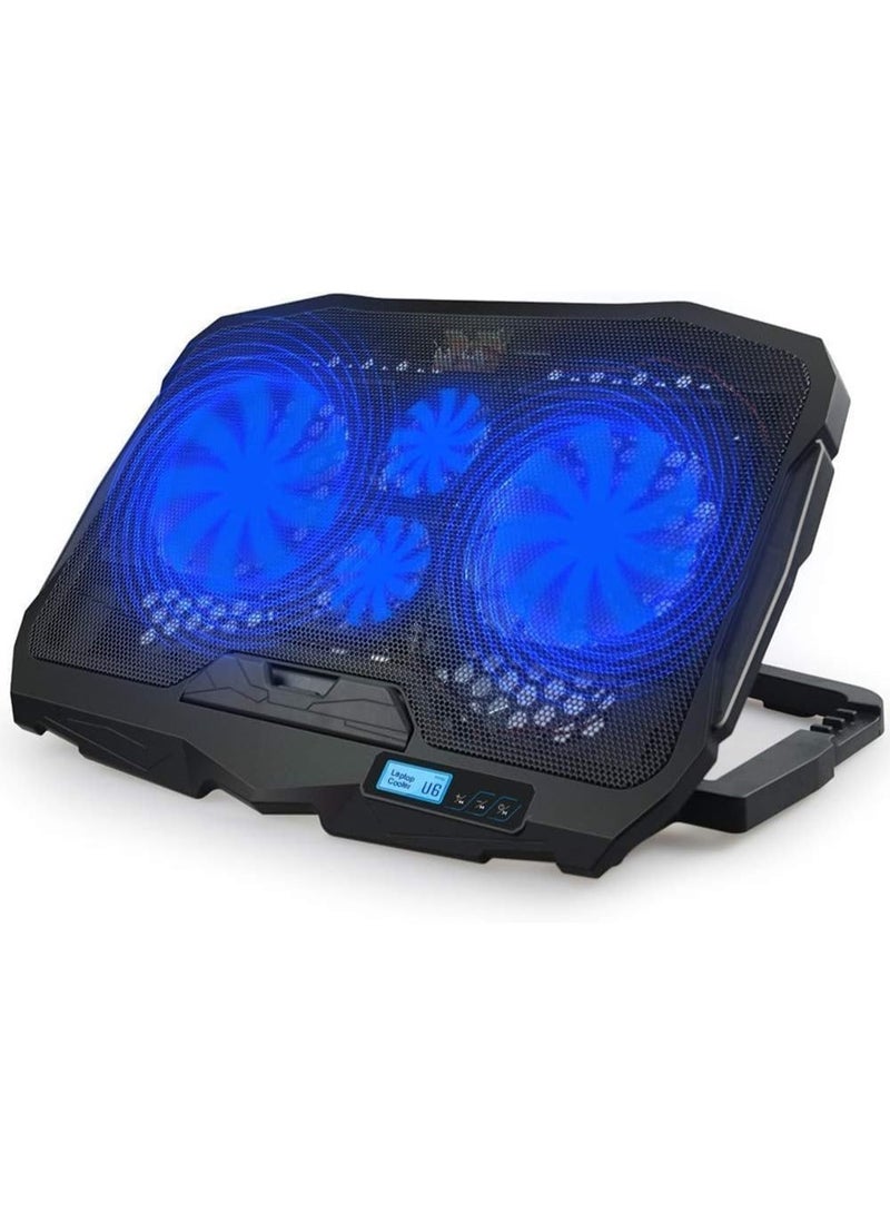 Laptop Cooling Fan with LCD Display and Blue LED Light – Dual USB Output – Adjustable Stand for 10–15.6 Inch Laptops - Image 1