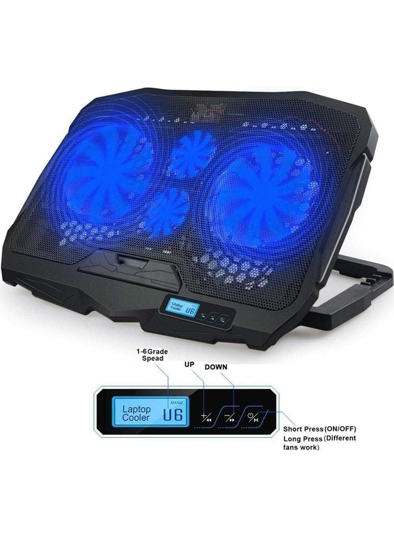 Laptop Cooling Fan with LCD Display and Blue LED Light – Dual USB Output – Adjustable Stand for 10–15.6 Inch Laptops - Image 3