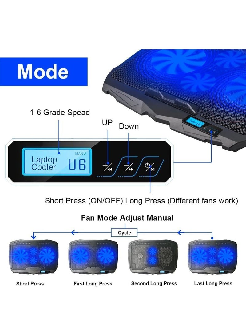Laptop Cooling Fan with LCD Display and Blue LED Light – Dual USB Output – Adjustable Stand for 10–15.6 Inch Laptops - Image 4