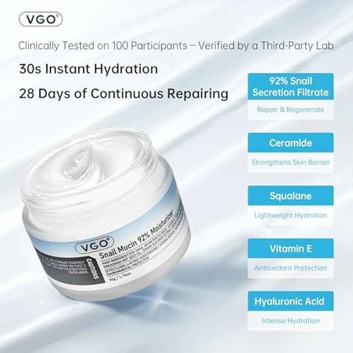 VGO Snail Mucin 92% Moisturizer Daily Face Moisturizer Hydrating Repair Face Gel Cream for Dry & Sensitive Skin, All Skin Types 50g / 1.76oz - Image 2