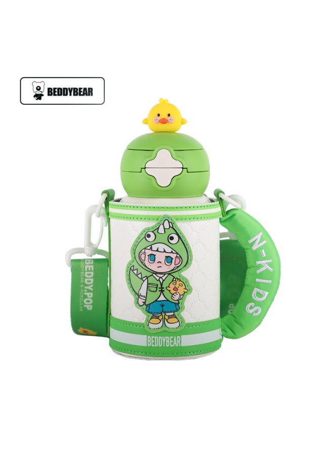 Cup Bear Open Mouth Laugh Thermos Cup Girls' High-value Student Water Cup Double Drinking Straw Cup Children's Kettle