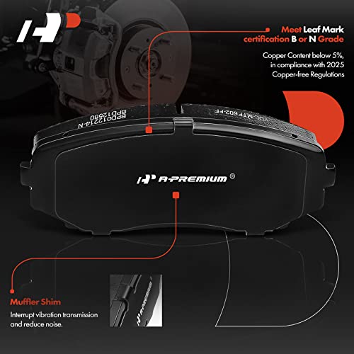 A-Premium Front Ceramic Disc Brake Pads Set Compatible with Select Ford, Lincoln and Mazda Models - Edge 2007-2016, MKX 2007-2015, CX-5 2019-2021, CX-7 2007-2012, CX-9 2007-2021, with Hardware, 4 Pcs - Image 2