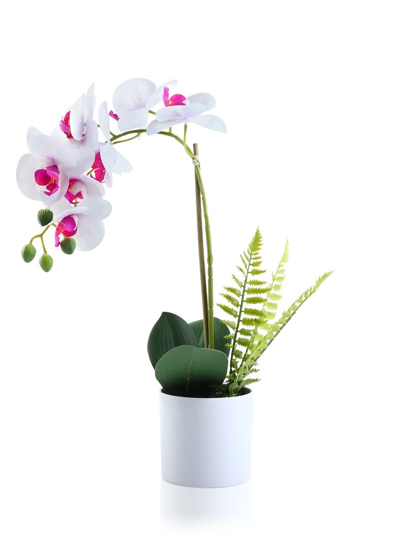 Excefore Fake Orchid in Pot, White Orchid Artificial Flower Arrangements Realist Fake Plant Decoration Potted Faux Flower, 15”, White Orchid  - Image 1