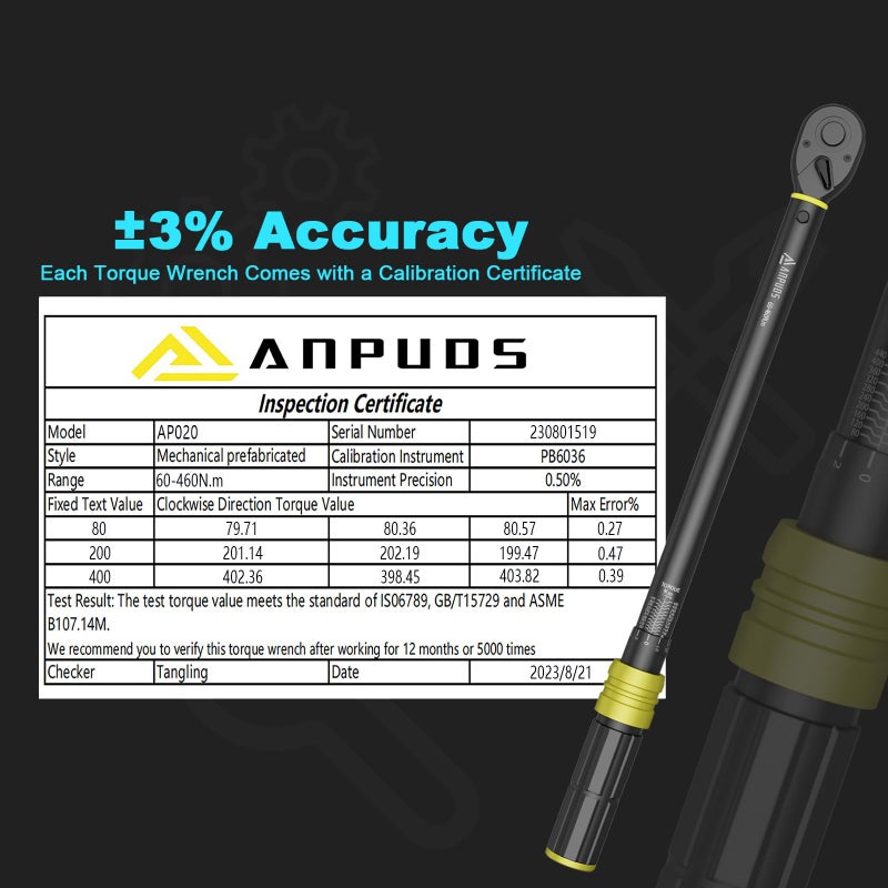 ANPUDS Torque Wrench 1/2 Inch, 60-460 Nm Torque Wrench, ±3% Error Accuracy with 72 Teeth Ratchet Head, Portable Storage Box, Torque Wrench for Car, Truck, Tractor - Image 2