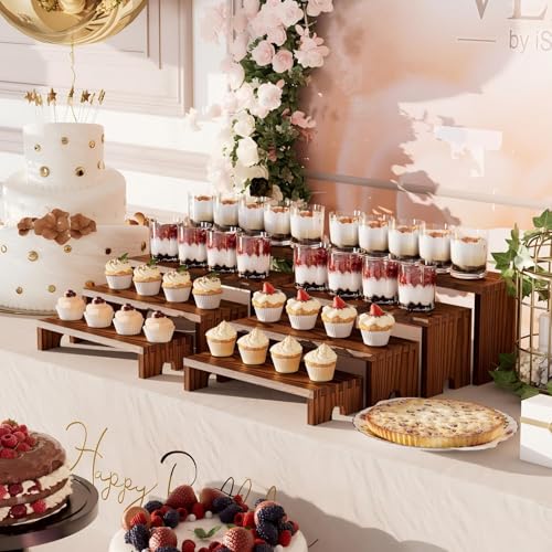 Vecxoty 2 Set Wooden Tiered Risers Display Stands for Vendor Events,Stackable Wood Cupcake Display Stand,Farmhouse Decor Wood Dessert Table Display Set,Vendor Booth Display Items,Food Display Risers for Party - Image 3