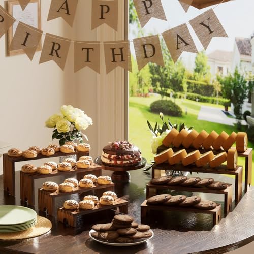 Vecxoty 2 Set Wooden Tiered Risers Display Stands for Vendor Events,Stackable Wood Cupcake Display Stand,Farmhouse Decor Wood Dessert Table Display Set,Vendor Booth Display Items,Food Display Risers for Party - Image 2