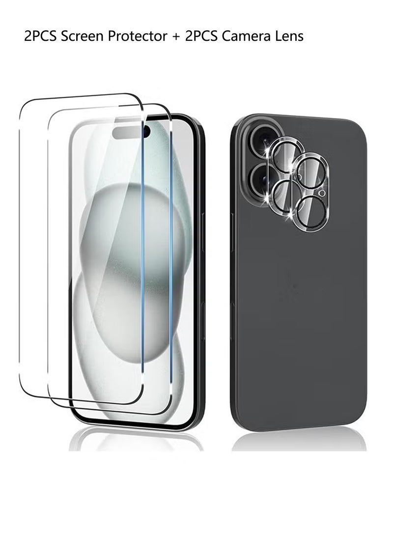 4Pack iPhone 16 Screen Protector + Camera Lens Protector, HD Clear, 9H Tempered Glass Film for iPhone 16, Full Coverage Screen, 2 PCS+2 PCS - Image 1