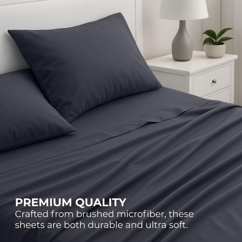 Pure Bedding Bed Sheets - Queen Sheet Set [4-Piece, Dark Grey] - Hotel Luxury 1800 Brushed Microfiber - Soft and Breathable - Deep Pocket Fitted Sheet, Flat Sheet, Pillow Cases - Image 3