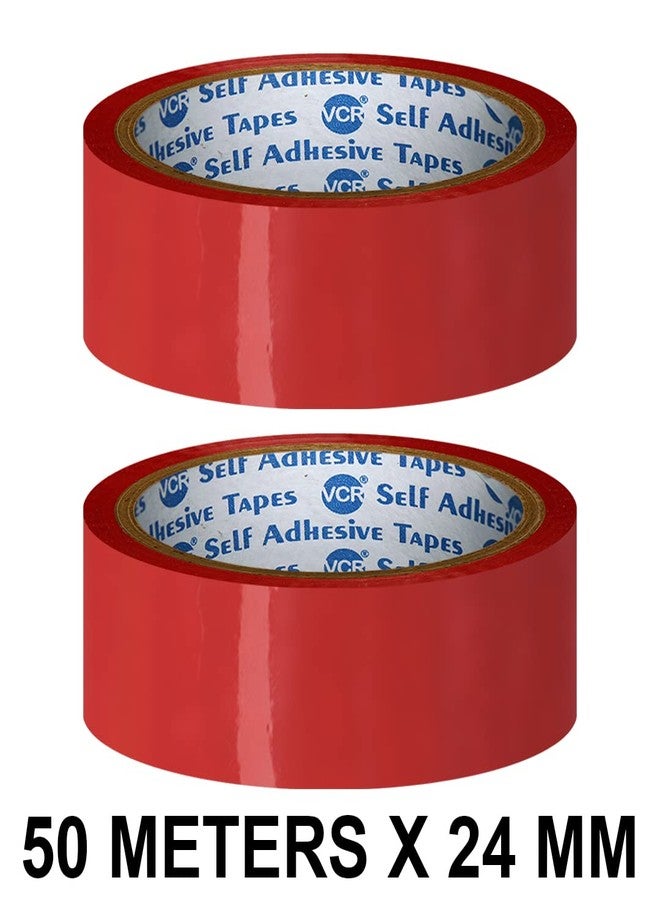 VCR Red Color Tape - 50 Meters in Length - 24mm / 1" Width - 02 Rolls Per Pack - BOPP Self Adhesive Tape for Arts and Craft use, Box Packing, Office and Home use - Image 2