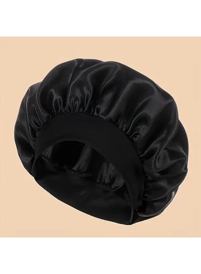 غطاء الشعر الأسود للنوم مع شريط مطاطي عريض غير معطر، قبعة نوم من الأسيتات - Image 2