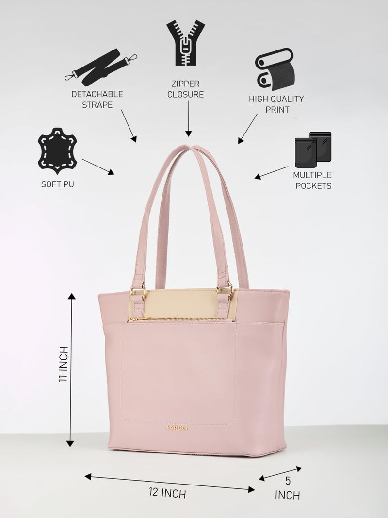 Fargo Trivana Pink Tote Bag for Women | Large Vegan Leather Handbag with RFID Pockets, Zip Closure, Premium Finish | Stylish Office, Travel, College Tote | Made in India - Image 4