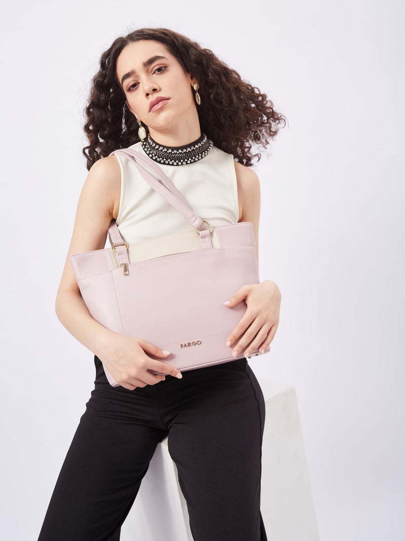 Fargo Trivana Pink Tote Bag for Women | Large Vegan Leather Handbag with RFID Pockets, Zip Closure, Premium Finish | Stylish Office, Travel, College Tote | Made in India - Image 3