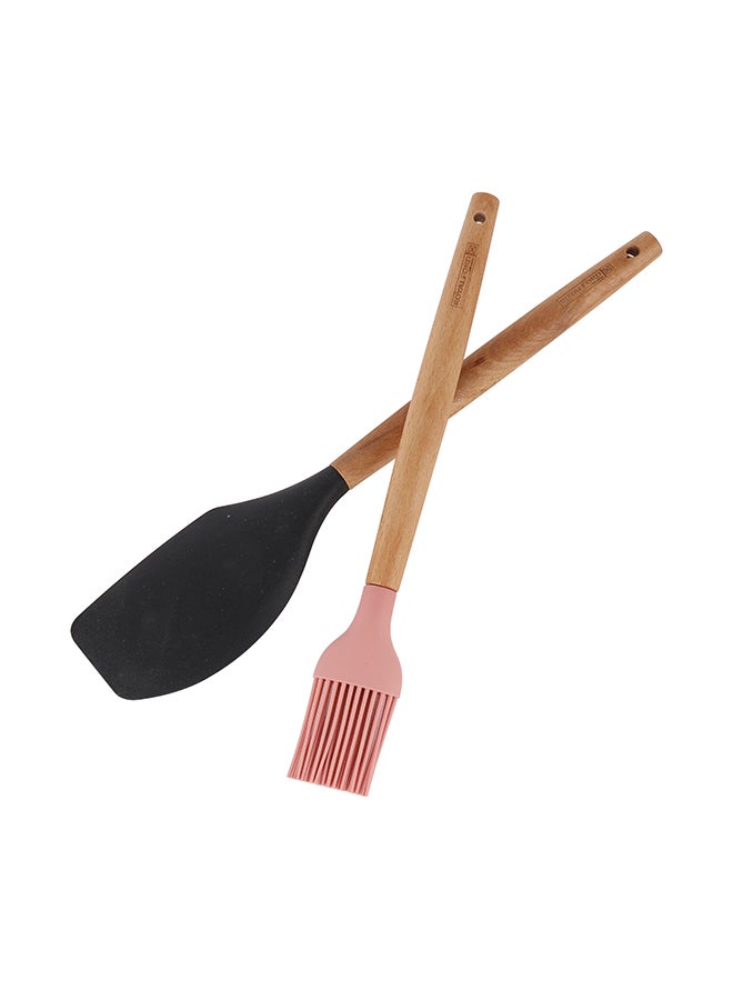 Royalford Pack of Two Kitchen Tools Set RF12319 Silicone Tools with Wooden Handle, Includes a Spatula and an Oil brush Perfect for Cooking, Baking Cakes, Cookies, Pies - Image 2