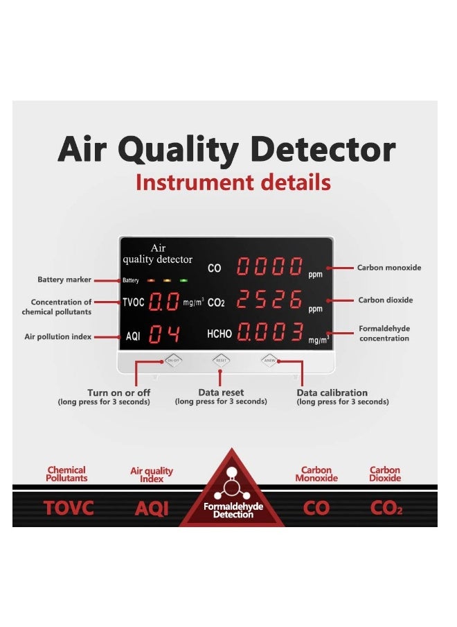 Generic Air Quality Monitor, Multifunctional Air Gas Detector, Professional Tester for CO2 Formaldehyde(HCHO) TVOC/AQI, Real Time Datau0026Mean Value Recording, for Home School Office Car  - Image 2