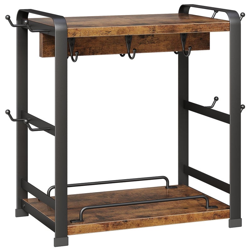 OROPY Wooden Coffee Bar Organizer with 14 Mug Hooks, 2 Tier Countertop Coffee Mug Holder Stand for Cups, Mugs, Syrups, Accessories - Image 1