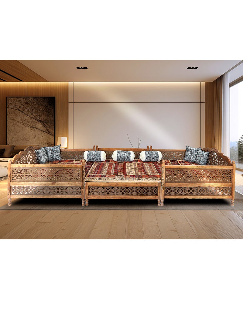 mahome 20 seater Handcrafted Arabic Solid Wood Sofa – Traditional Carved Design with Cushions and carpet. sutable for living room sofa, garden furniture. (plane wood, 450 * 200)  - Image 1