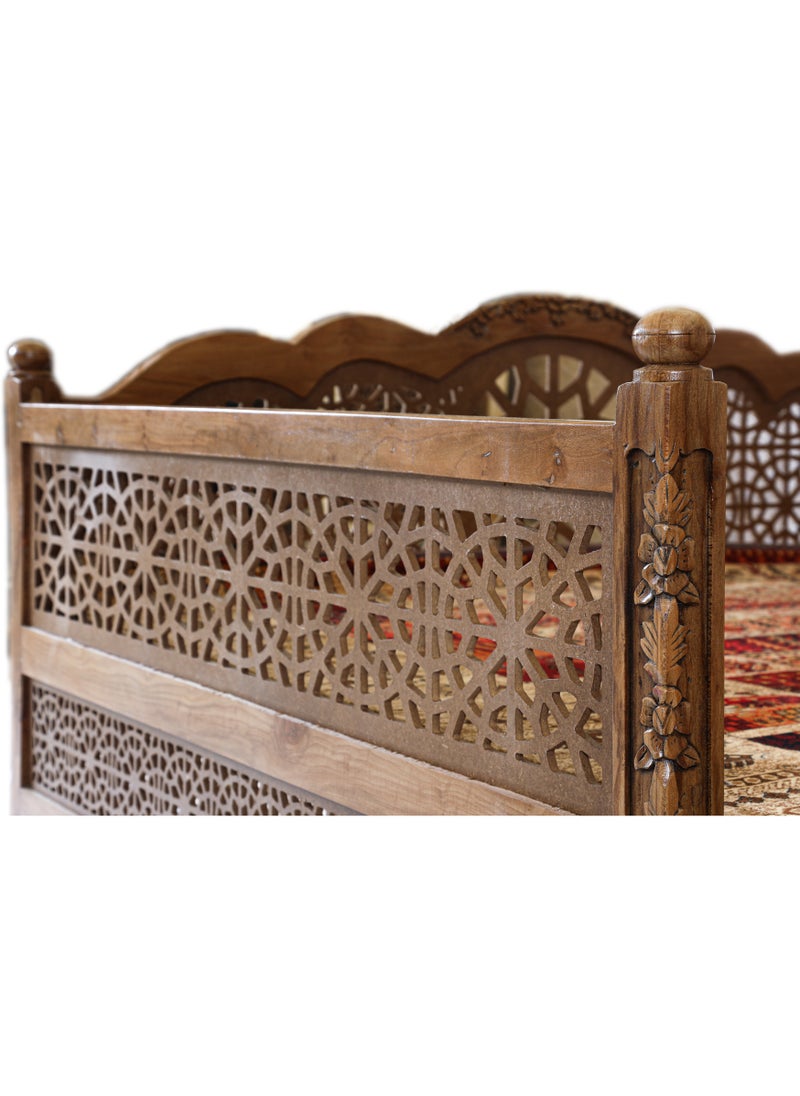 mahome 20 seater Handcrafted Arabic Solid Wood Sofa – Traditional Carved Design with Cushions and carpet. sutable for living room sofa, garden furniture. (plane wood, 450 * 200)  - Image 4