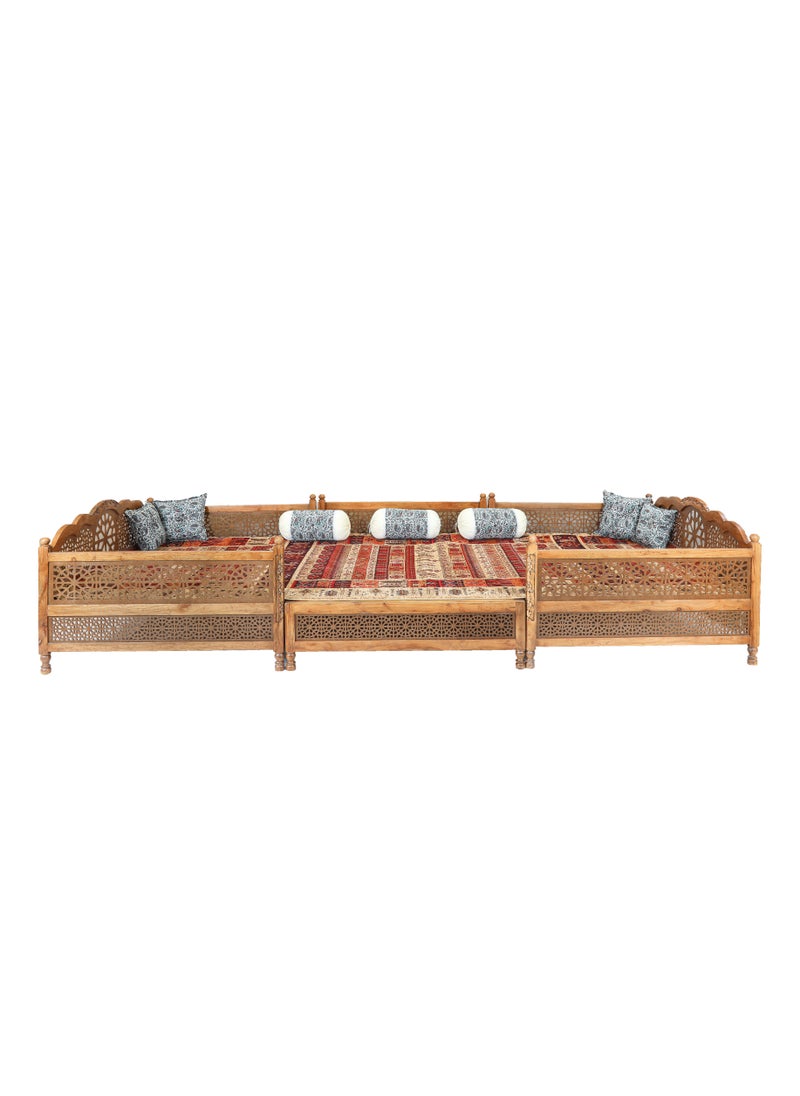 mahome 20 seater Handcrafted Arabic Solid Wood Sofa – Traditional Carved Design with Cushions and carpet. sutable for living room sofa, garden furniture. (plane wood, 450 * 200)  - Image 2