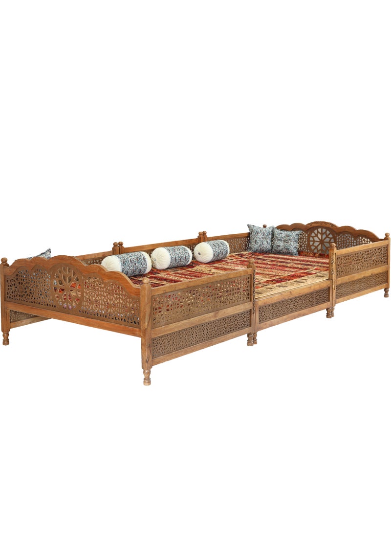 mahome 20 seater Handcrafted Arabic Solid Wood Sofa – Traditional Carved Design with Cushions and carpet. sutable for living room sofa, garden furniture. (plane wood, 450 * 200)  - Image 3