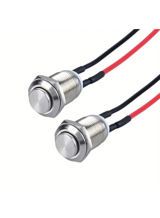 2pcs 12mm Momentary Metal Push Button Switch with Pre Soldered Cable 250V 2A 1NO - Image 1