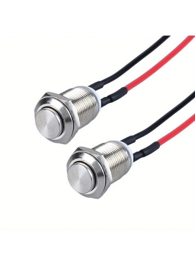 2pcs 12mm Momentary Metal Push Button Switch with Pre Soldered Cable 250V 2A 1NO - Image 2