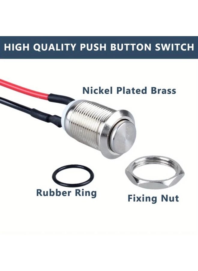 2pcs 12mm Momentary Metal Push Button Switch with Pre Soldered Cable 250V 2A 1NO - Image 4