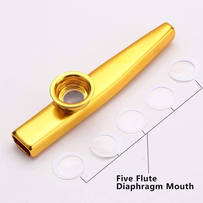 PERLMAN Aluminum Alloy Kazoo and 5 Membrane Flute Diaphragm Mouth Kazoo with Vintage Gift Box - GOLD - Image 1