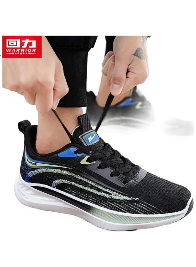 Pull Back Warrior Sports Shoes For Men, Comfortable Lightweight Running Shoes, Breathable Flyknit Men'S Shoes, G497C, Black And Light Green, Size 42 - Image 3