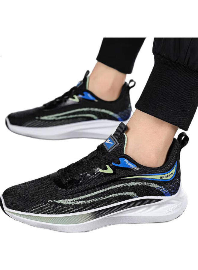 Pull Back Warrior Sports Shoes For Men, Comfortable Lightweight Running Shoes, Breathable Flyknit Men'S Shoes, G497C, Black And Light Green, Size 42 - Image 2