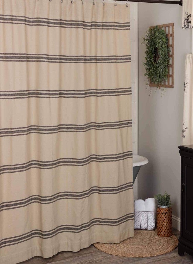 Piper Classics Mill House Stripe Black Shower Curtain, 72" x 72", Farmhouse Primitive Grain Sack Stripe Bathtub Curtain, Beige & Black Décor - Image 2