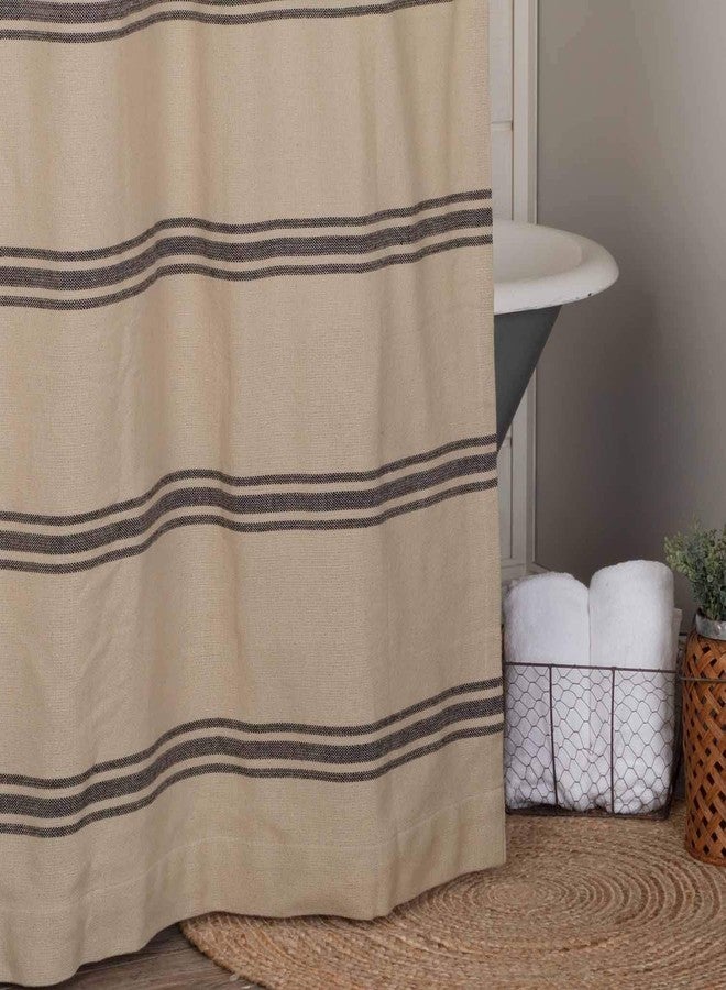 Piper Classics Mill House Stripe Black Shower Curtain, 72" x 72", Farmhouse Primitive Grain Sack Stripe Bathtub Curtain, Beige & Black Décor - Image 1