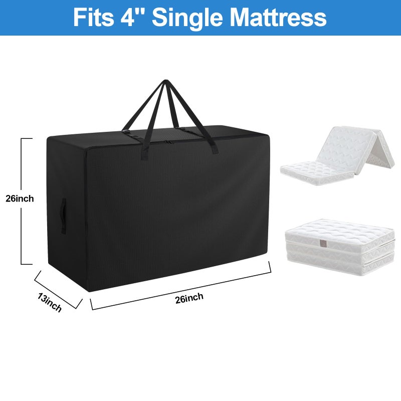 Raweao Folding Mattress Bag - 600D Oxford Cloth Heavy Duty Carry Case for Tri-Fold Guest Bed Mattress (Fits 4"" Single Mattress  Black) - Image 2
