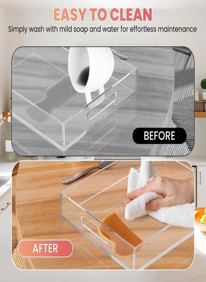 AMGSH 2 Pack Clear Acrylic Serving Tray with Cut Handles, 16” x 12”+15”×10” Large Acrylic Decorative Tray Organizer Vanity Tray Bathroom Tray for Counter, Kitchens & Serving Guests Food Safe - Image 4