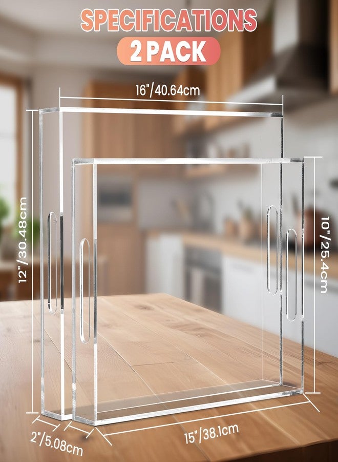 AMGSH 2 Pack Clear Acrylic Serving Tray with Cut Handles, 16” x 12”+15”×10” Large Acrylic Decorative Tray Organizer Vanity Tray Bathroom Tray for Counter, Kitchens & Serving Guests Food Safe - Image 2