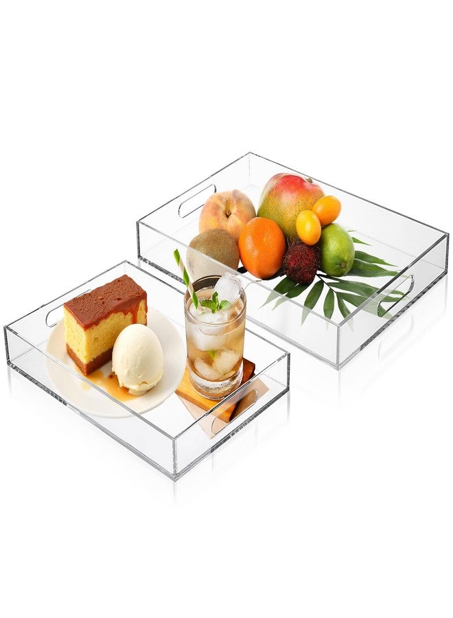 AMGSH 2 Pack Clear Acrylic Serving Tray with Cut Handles, 16” x 12”+15”×10” Large Acrylic Decorative Tray Organizer Vanity Tray Bathroom Tray for Counter, Kitchens & Serving Guests Food Safe - Image 1