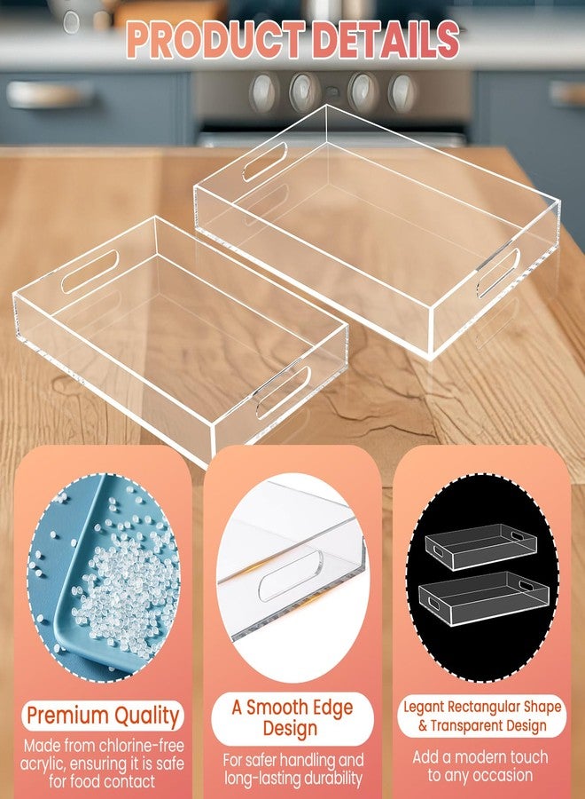 AMGSH 2 Pack Clear Acrylic Serving Tray with Cut Handles, 16” x 12”+15”×10” Large Acrylic Decorative Tray Organizer Vanity Tray Bathroom Tray for Counter, Kitchens & Serving Guests Food Safe - Image 3