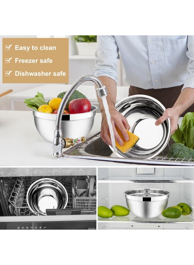 يلا جوي أوعية خلط مع أغطية، 6 قطع من أوعية السلطة المصنوعة من الفولاذ المقاوم للصدأ وأوعية معدنية متداخلة للخبز والطهي والتحضير، أغطية محكمة الإغلاق وتصميم قابل للتكديس، مقاس 18/22/26 سم - Image 4