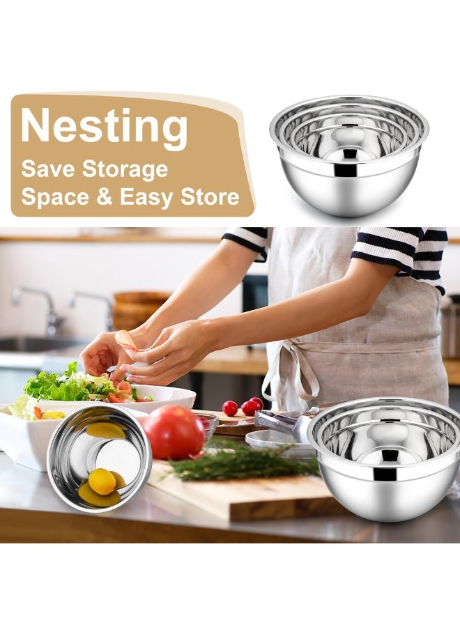 يلا جوي أوعية خلط مع أغطية، 6 قطع من أوعية السلطة المصنوعة من الفولاذ المقاوم للصدأ وأوعية معدنية متداخلة للخبز والطهي والتحضير، أغطية محكمة الإغلاق وتصميم قابل للتكديس، مقاس 18/22/26 سم - Image 5