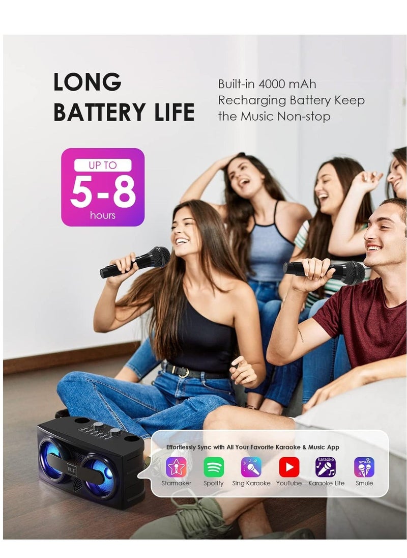 Smart Berry Karaoke Machine with 2 UHF Wireless Microphones for Adults & Kids | Portable Bluetooth PA Speaker System with LED Lights, Echo, Bass Adjustment, & Vocal Cut | Ideal for Home Parties, Meetings, & Weddings - Image 3
