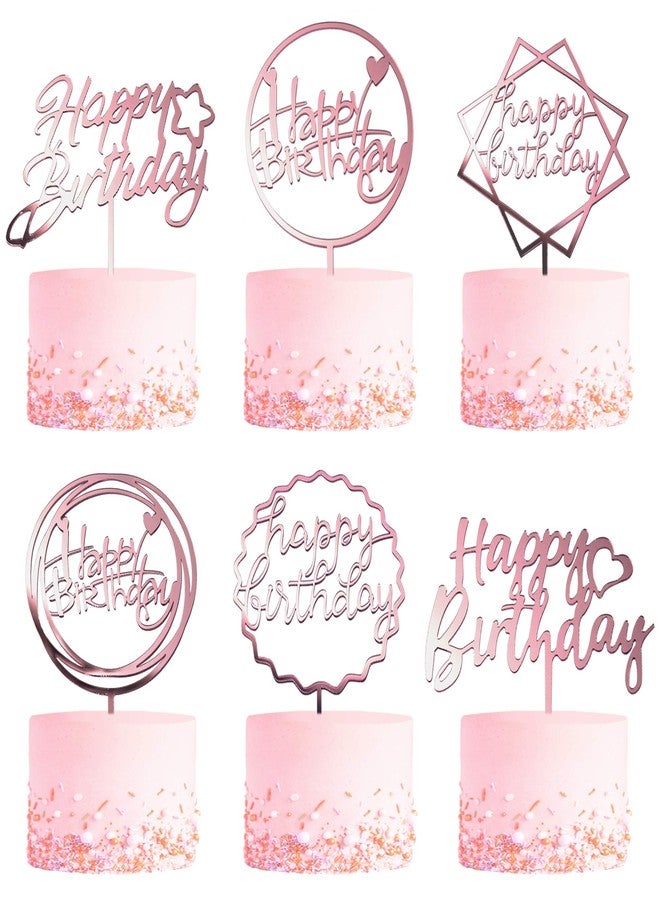 LetsCake 6-Pack Rose Gold Birthday Cake Topper Set, Double-Sided Glitter, Acrylic Happy Birthday Sign Cake Toppers/Cupcake Toppers, Birthday Party Decorations Supplies for Girls and Mom. - Image 1