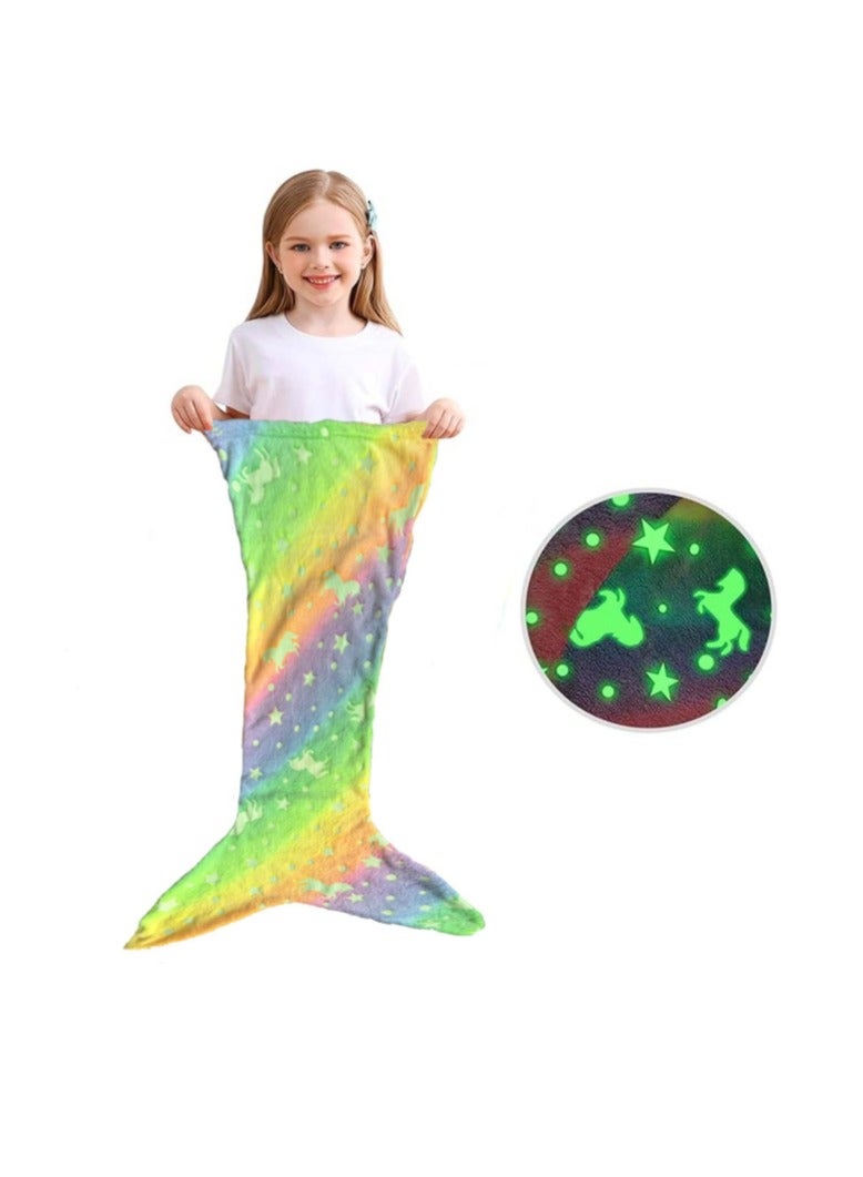 OASIS-TH Kids Mermaid Tail Blanket, Mermaid Tail Blankets Glow in The Dark, Flannel Mermaid Blanket, Mermaid Tail Wearable Blanket, Luminous Unicorn Super Soft Tie Dye Girls Toys, Girls Toddlers Mermaid  - Image 1