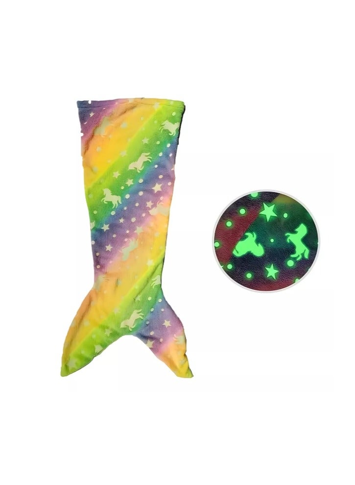 OASIS-TH Kids Mermaid Tail Blanket, Mermaid Tail Blankets Glow in The Dark, Flannel Mermaid Blanket, Mermaid Tail Wearable Blanket, Luminous Unicorn Super Soft Tie Dye Girls Toys, Girls Toddlers Mermaid  - Image 2
