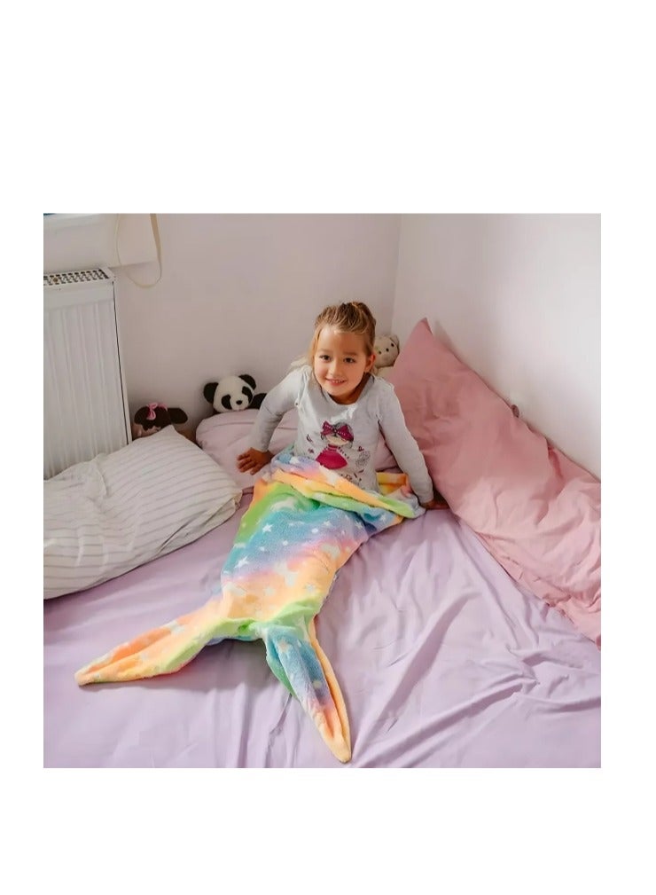 OASIS-TH Kids Mermaid Tail Blanket, Mermaid Tail Blankets Glow in The Dark, Flannel Mermaid Blanket, Mermaid Tail Wearable Blanket, Luminous Unicorn Super Soft Tie Dye Girls Toys, Girls Toddlers Mermaid  - Image 5