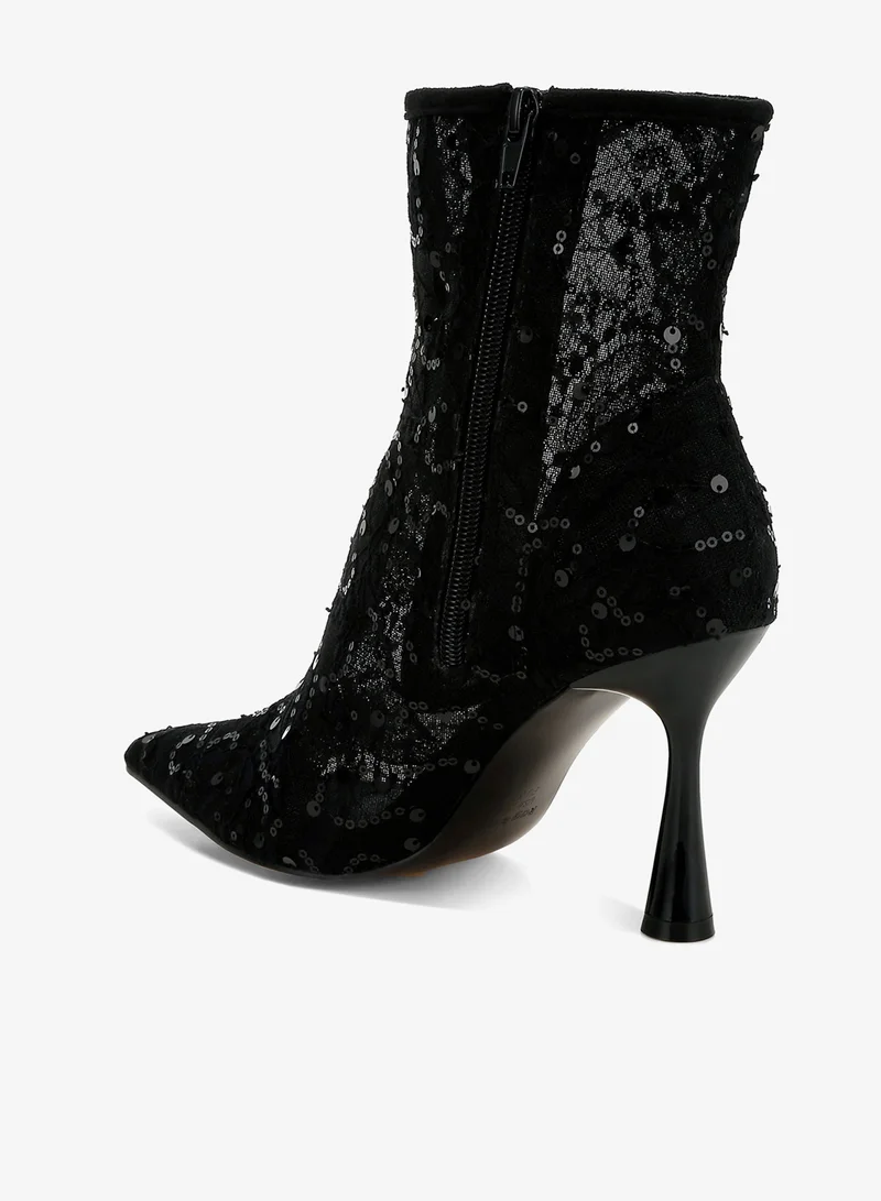 London Rag Sequin Lace Boots in Black