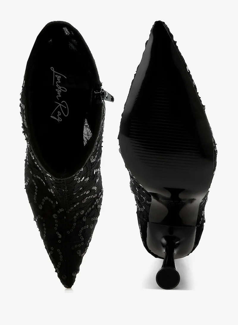 London Rag Sequin Lace Boots in Black