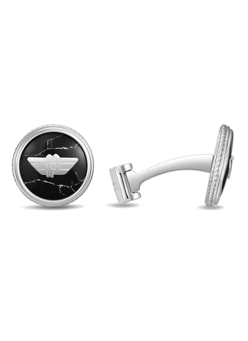 POLICE Treasure Stainless Steel Black Marble Cufflinks for Men with Wings Logo