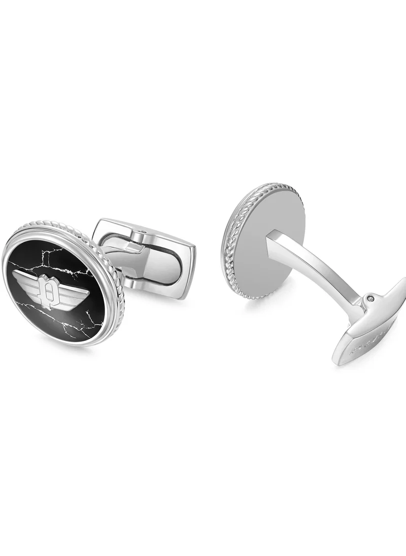 POLICE Treasure Stainless Steel Black Marble Cufflinks for Men with Wings Logo