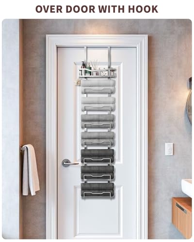 Aetyord Hanging Towel Racks for Bathroom No Drill - Over The Door 8-Tier Bath Towel Storage Organizer for Small Bathrooms - Back Door Large Tiered Towel Holder Hanger for Rolled Towels RV Camper Silver - Image 2