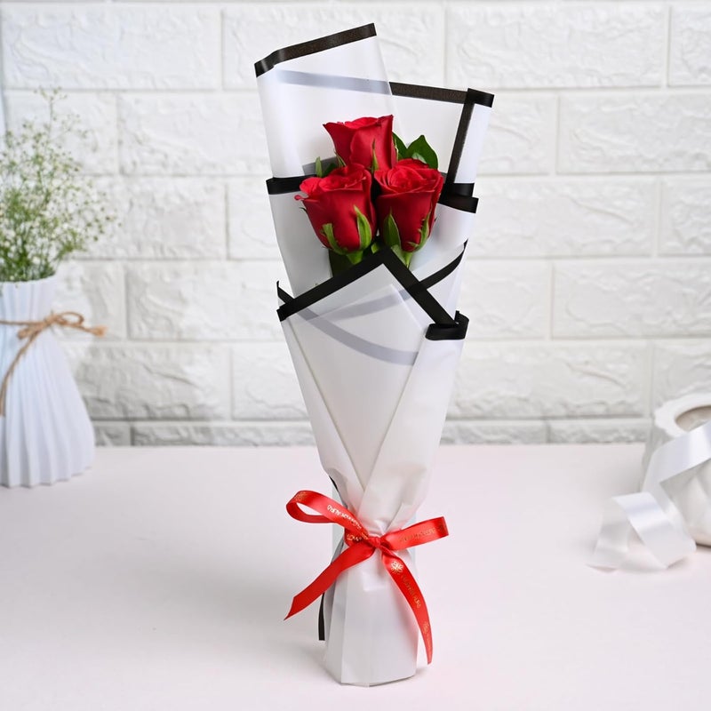 Floweraura FlowerAura Fresh Live Flower Bouquet of 3 Red Roses Flowers For Birthday Gift Anniversary Gift Wedding Gift Womens Gifts Gift For Special Occasion Same Day Delivery  - Image 2