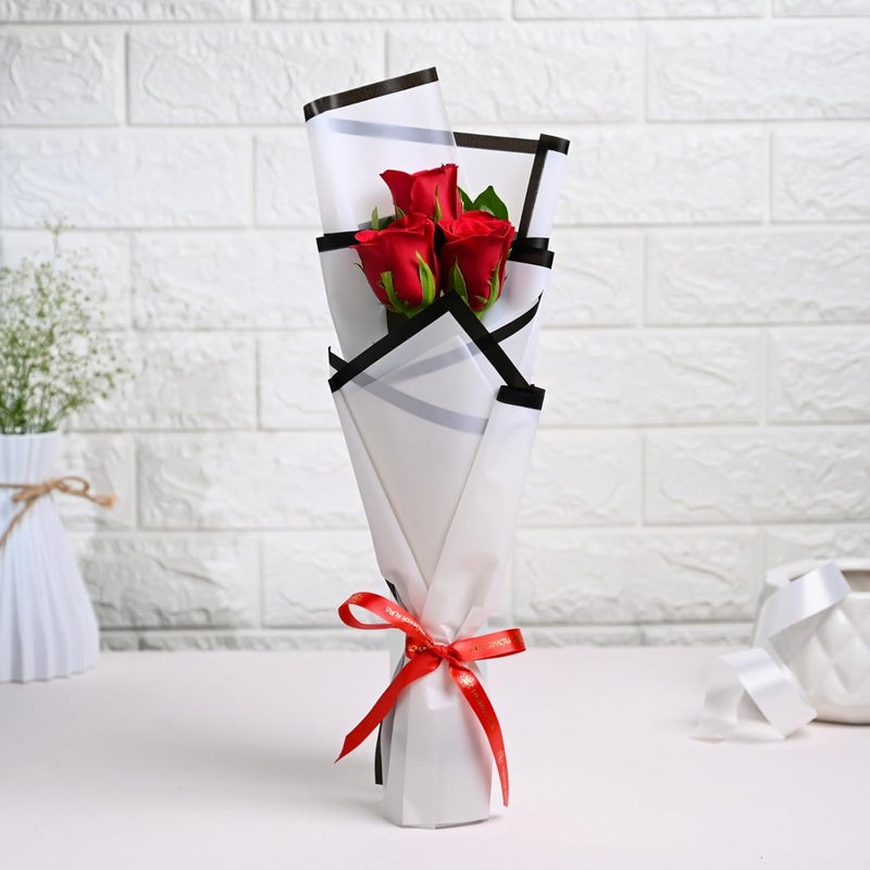 Floweraura FlowerAura Fresh Live Flower Bouquet of 3 Red Roses Flowers For Birthday Gift Anniversary Gift Wedding Gift Womens Gifts Gift For Special Occasion Same Day Delivery  - Image 1